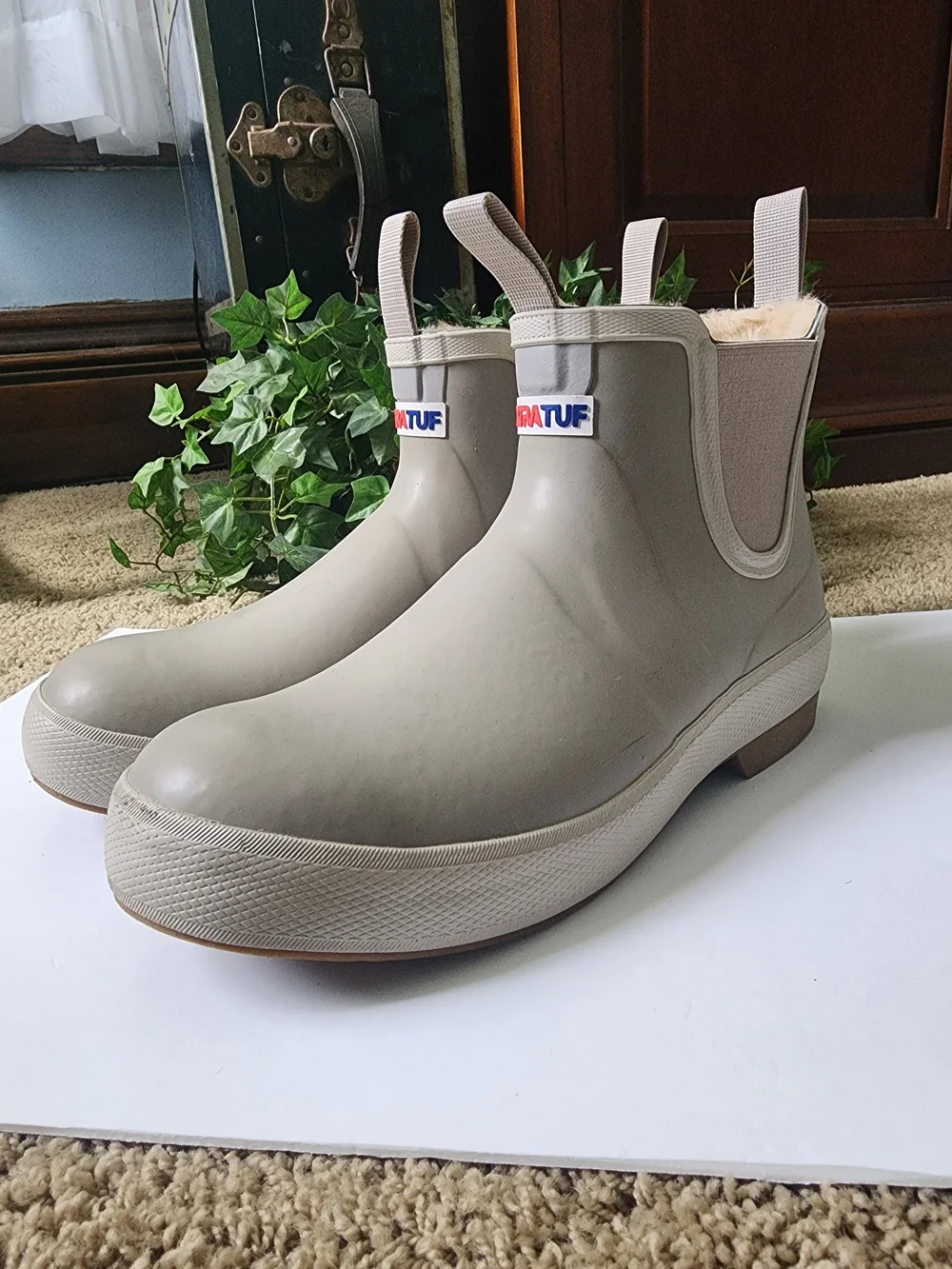 Xtratuf Taupe Chelsea Waterproof Rain Boots with Faux Fur Lining